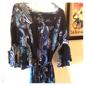 Paisley blue with ruffle sleeve dress